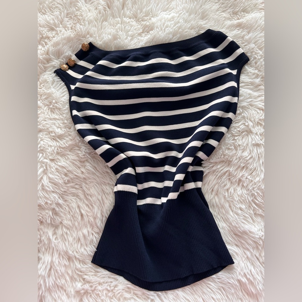 Striped navy and White Sleeveless Top